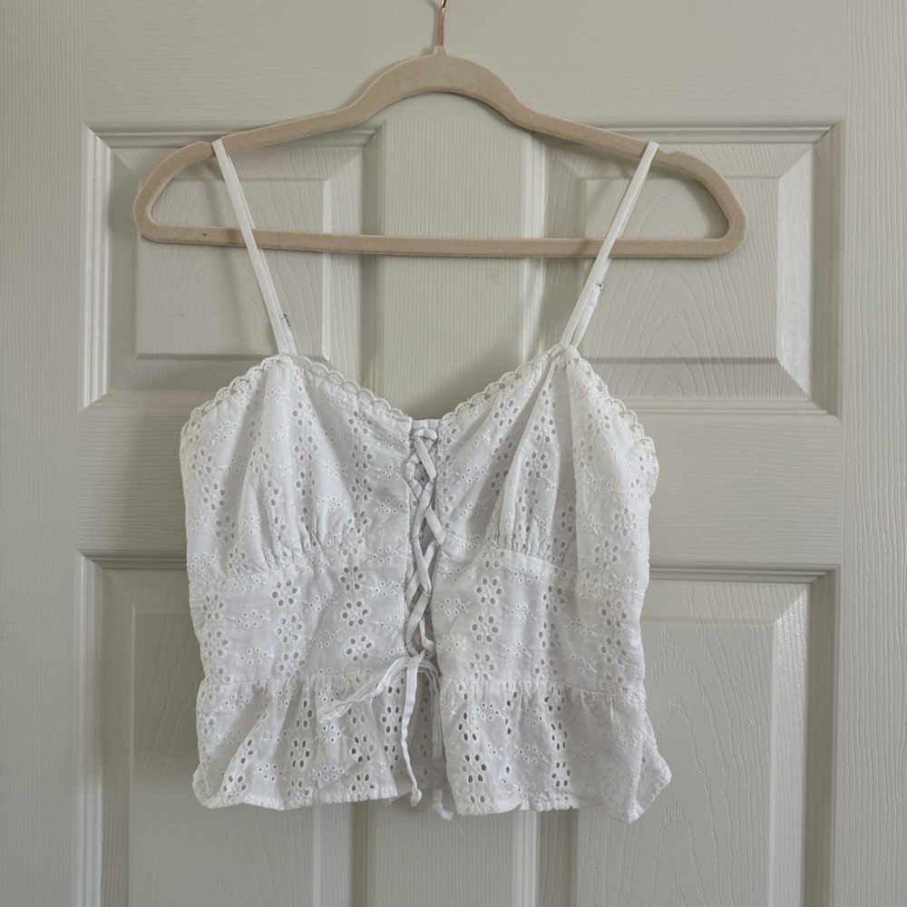 Wild Fable White Lace-Up Eyelet Camisole